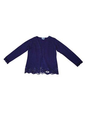 Jaclyn Smith Cardigan Lace Sequin Hem Long Sleeve Large Purple Rayon Ramie Knit